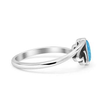 Heart Oval Thumb Ring Oxidized Statement Fashion Ring Band Lab Created Blue Opal 925 Sterling Silver